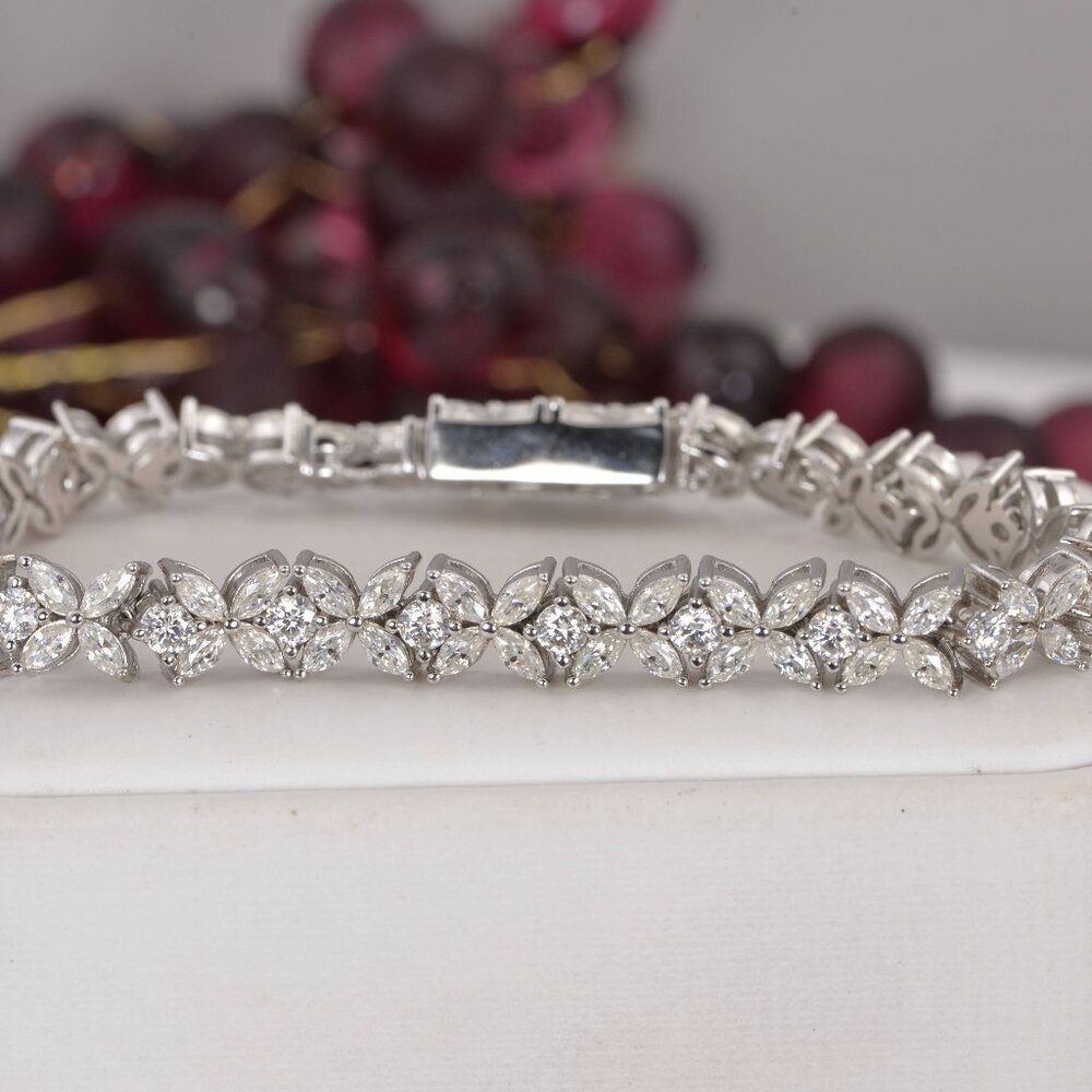 All Moissanite Marquise and Round Cut Moissanite Tennis Bracelet 925 Sterling